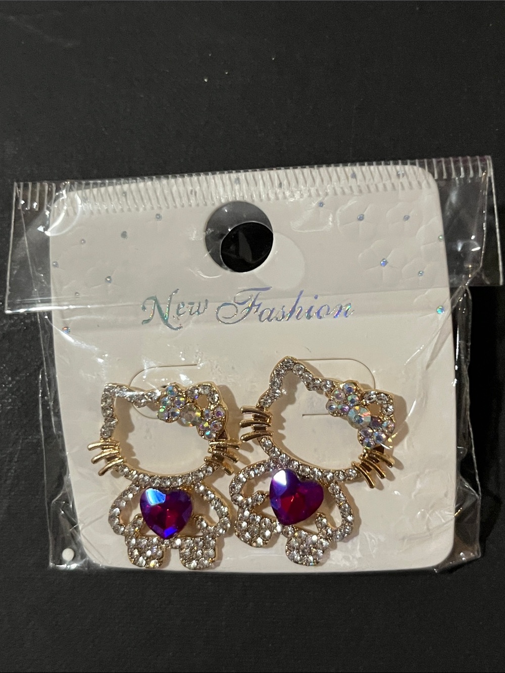 Hello Kitty Crystal Earrings with Purple Heart